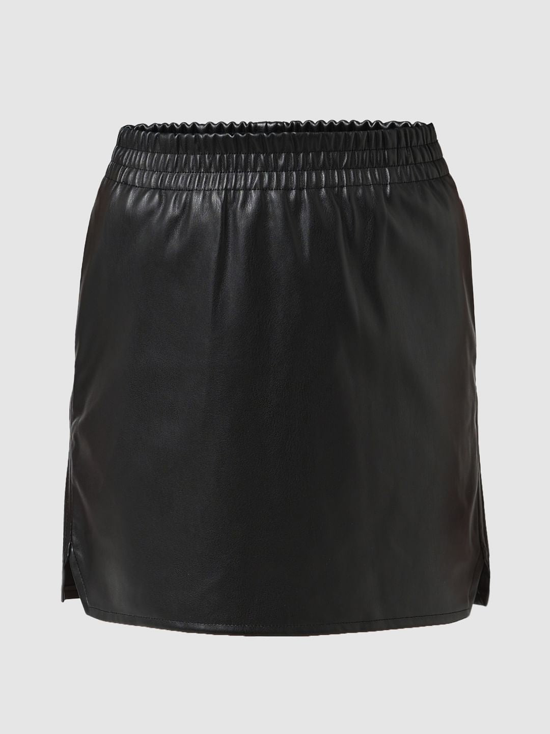 Girl Black Mid Rise Faux Leather Pull-Up Skirt