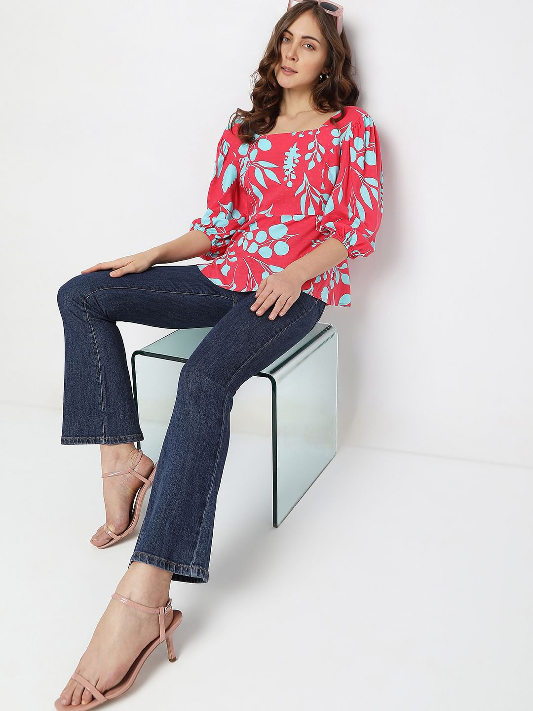 Fuchsia Printed Peplum Top