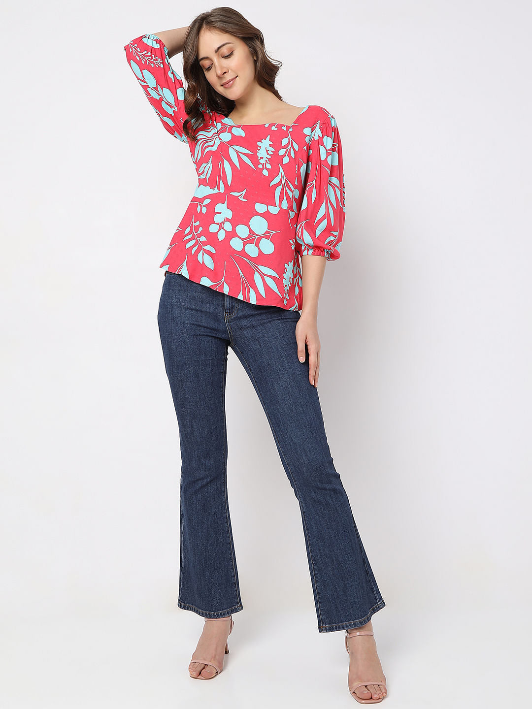 Fuchsia Printed Peplum Top