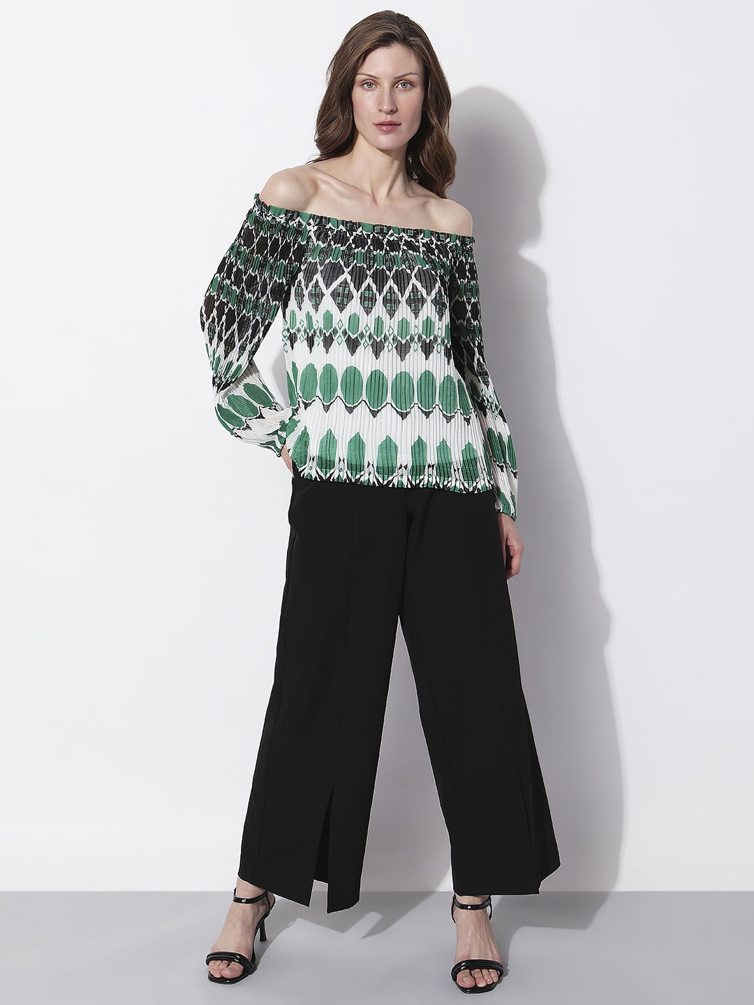 Green Geometric Print Top