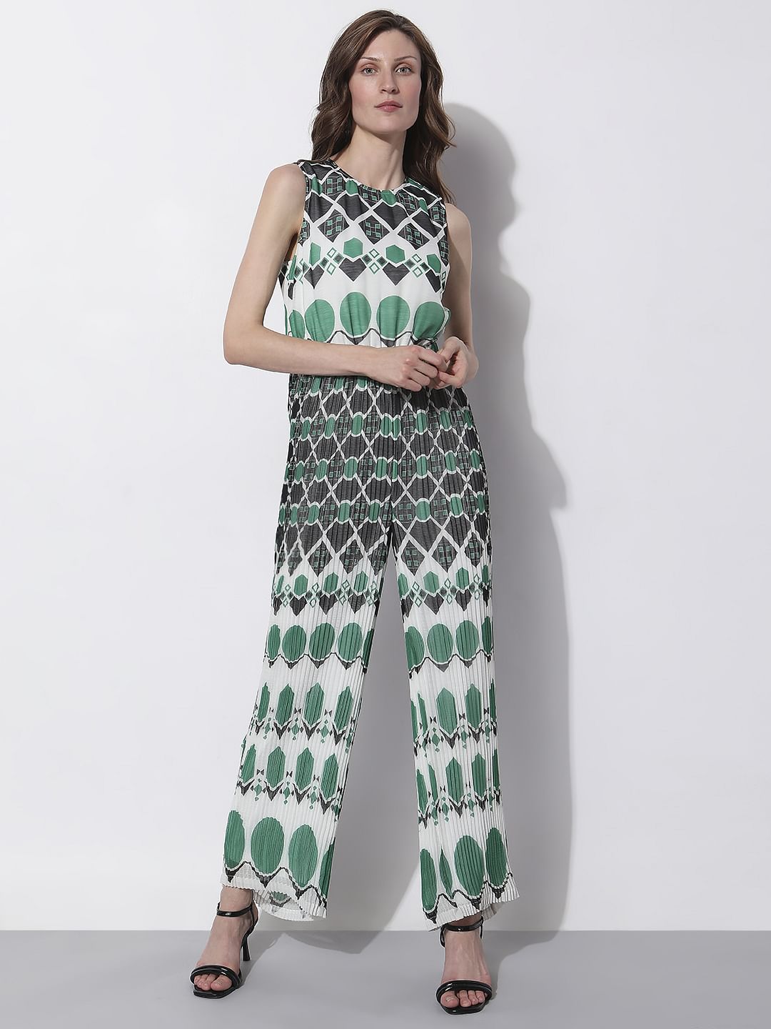 Green Geometric Print Jumpsuit