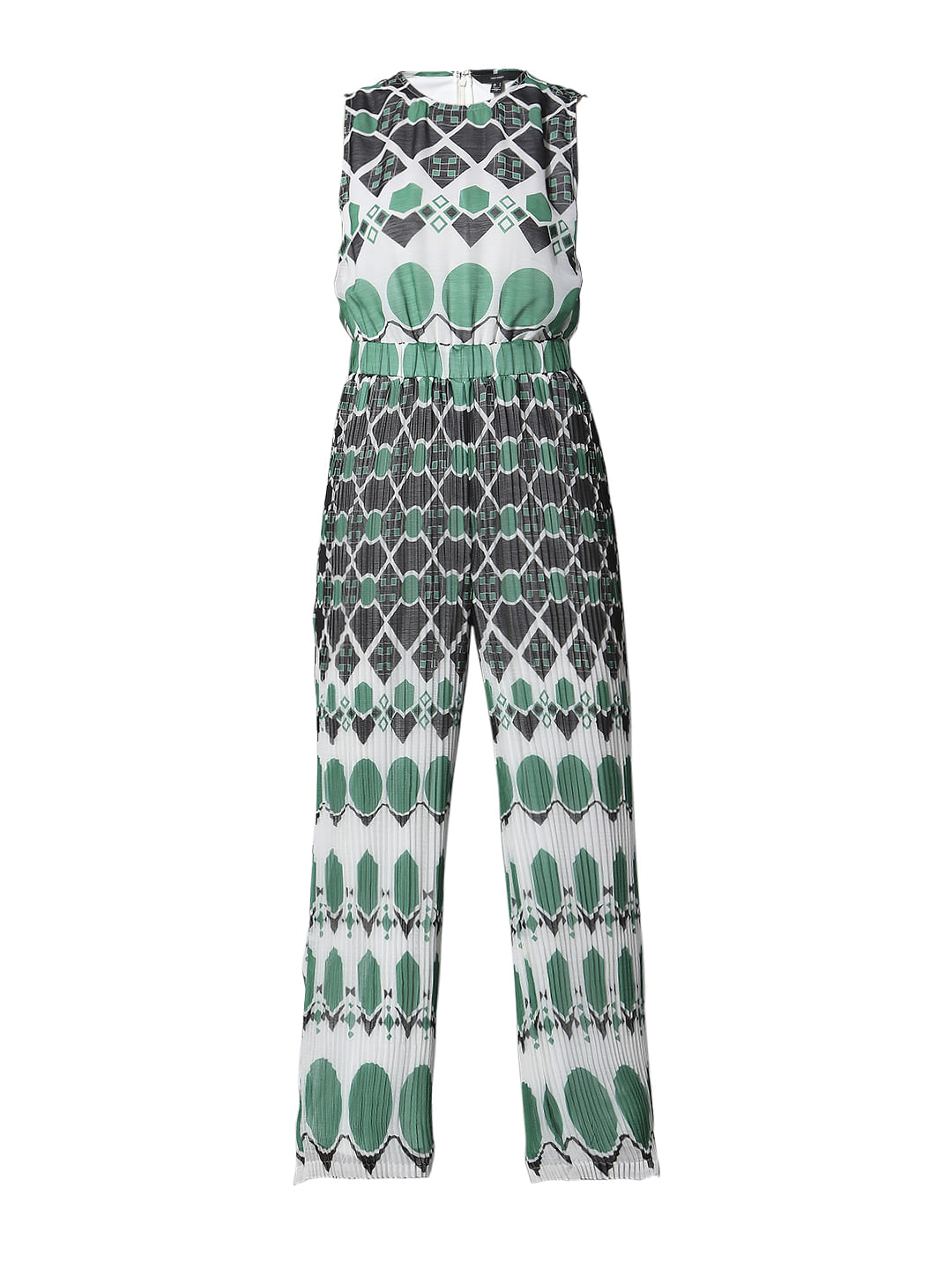 Green Geometric Print Jumpsuit