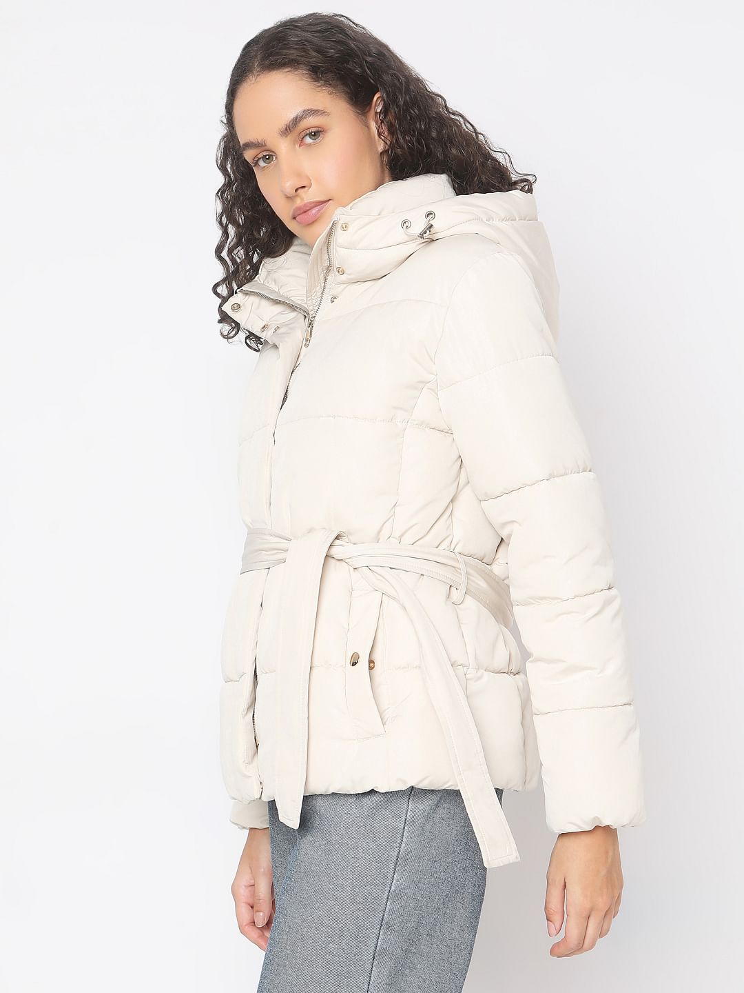 Beige Hooded Puffer Jacket