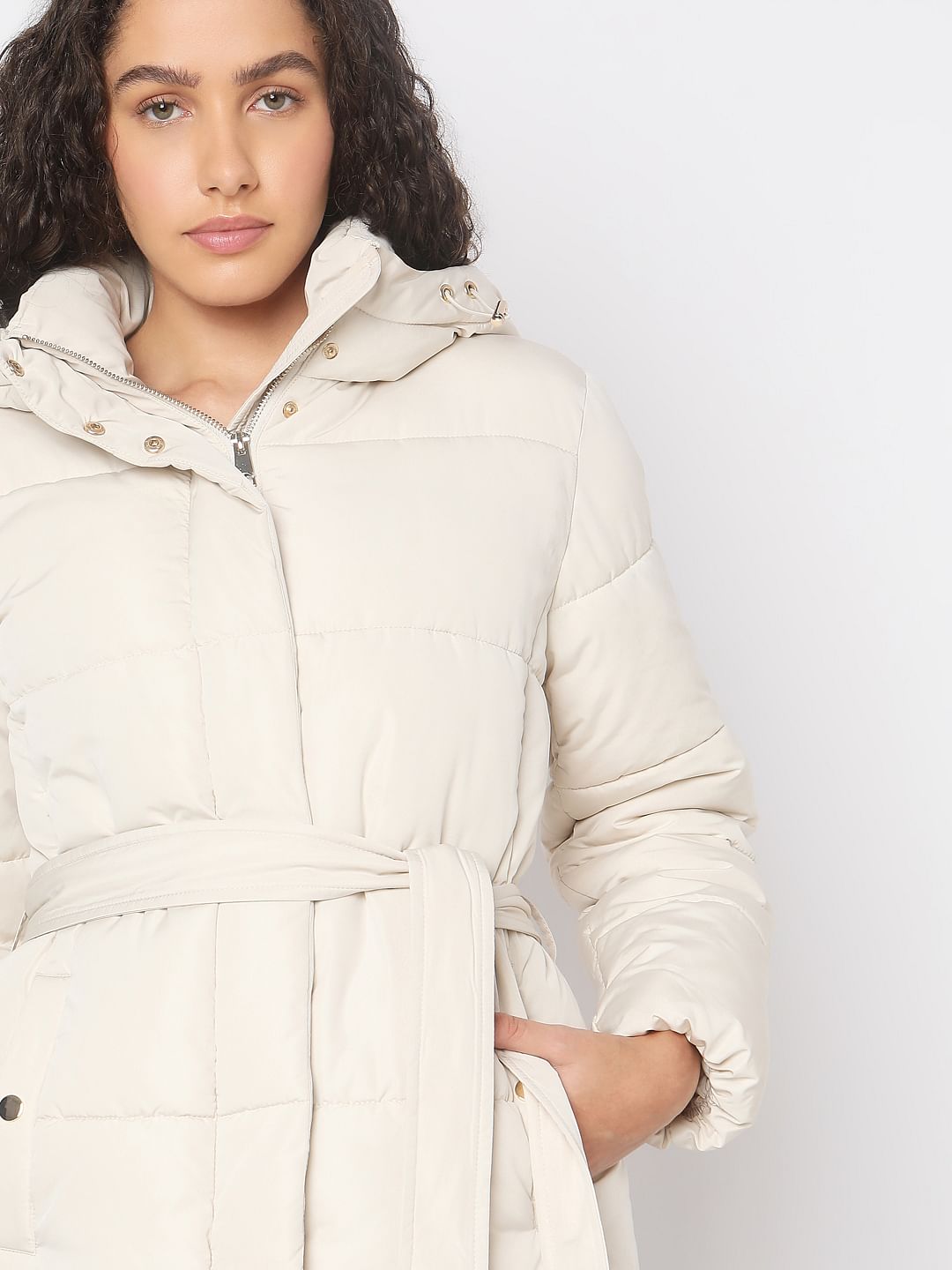 Beige Hooded Puffer Jacket