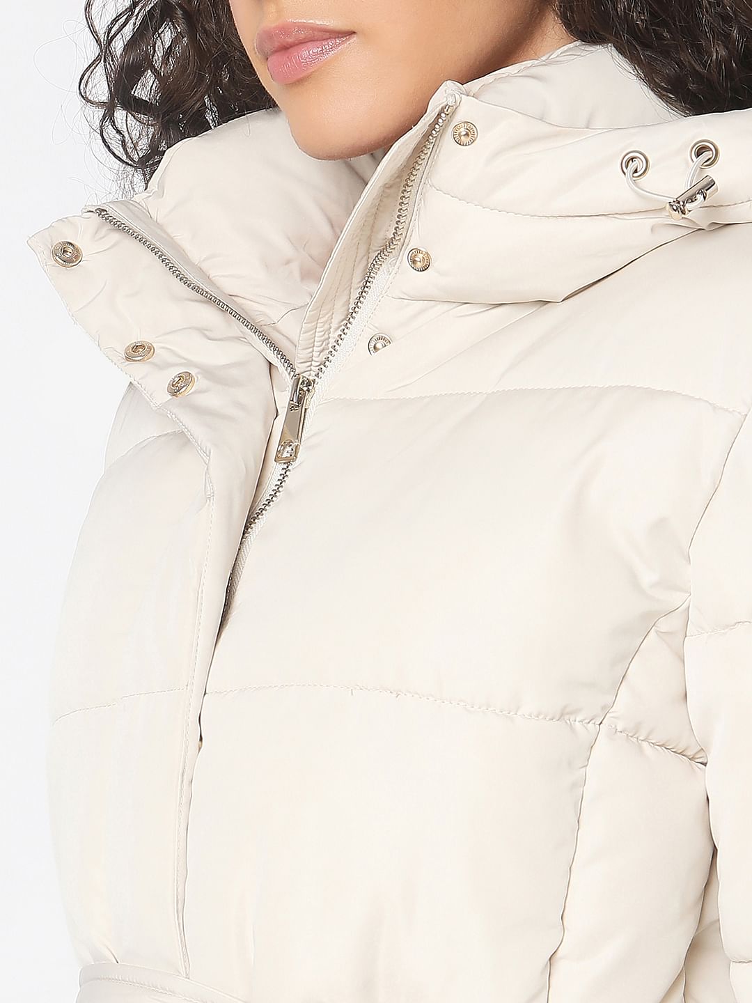 Beige Hooded Puffer Jacket