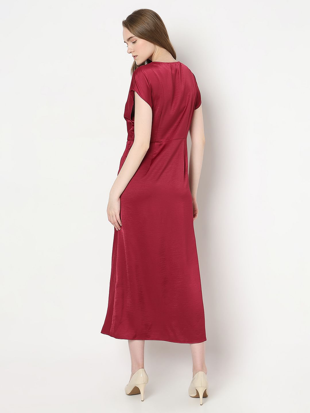 Red Front Knot Midi Dress