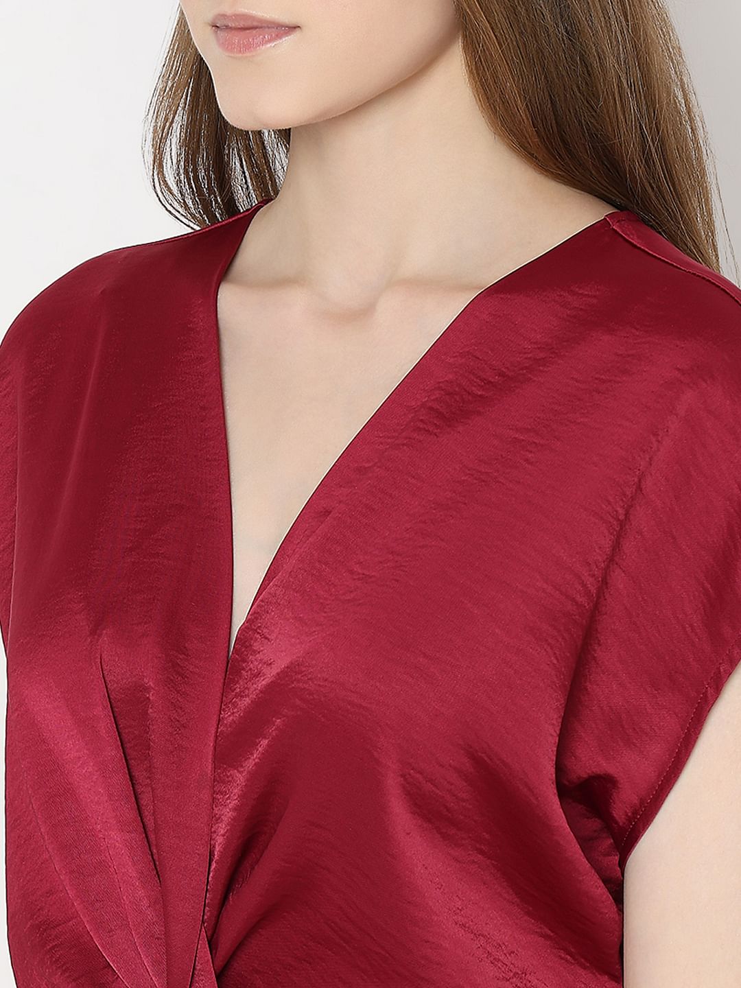Red Front Knot Midi Dress