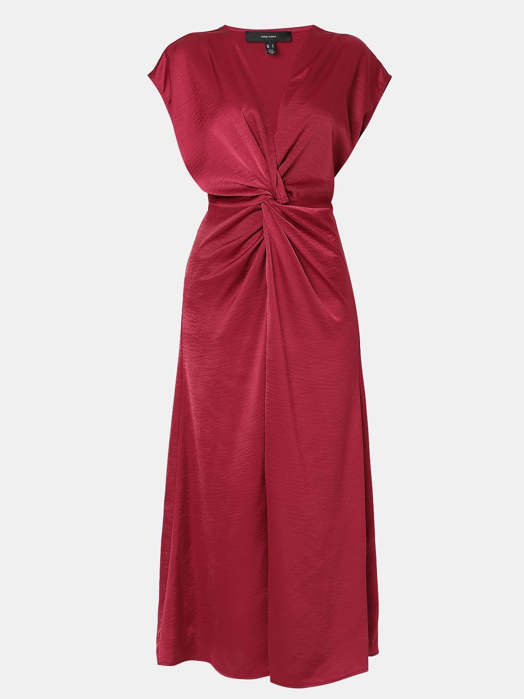 Red Front Knot Midi Dress