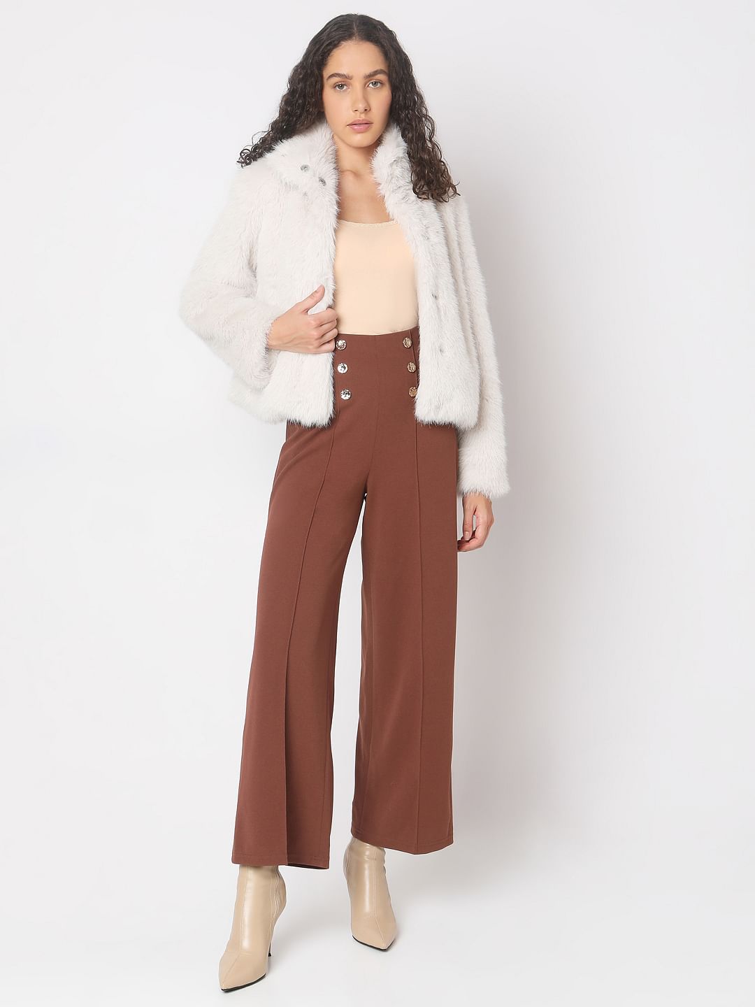 Beige Furry Hooded Short Jacket
