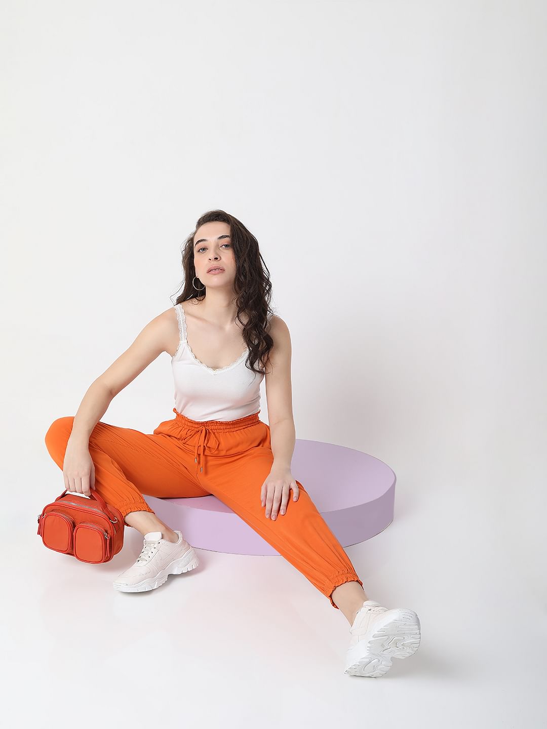 Orange Mid Rise Cargo Pants