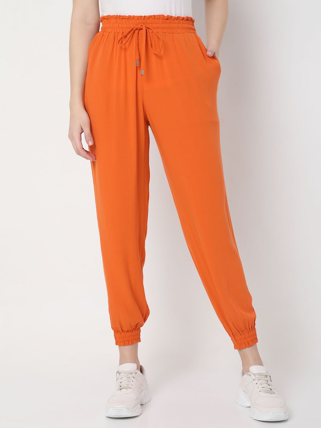 Orange Mid Rise Cargo Pants
