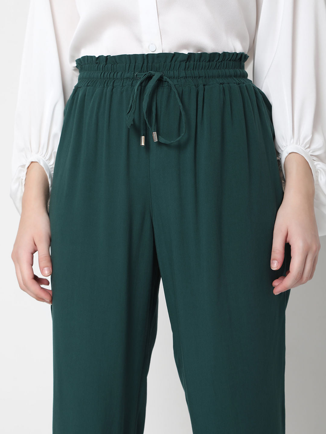 Dark Green Mid Rise Cargo Pants