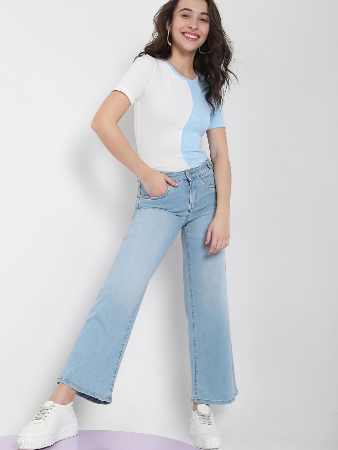 White Colourblocked Knit Top