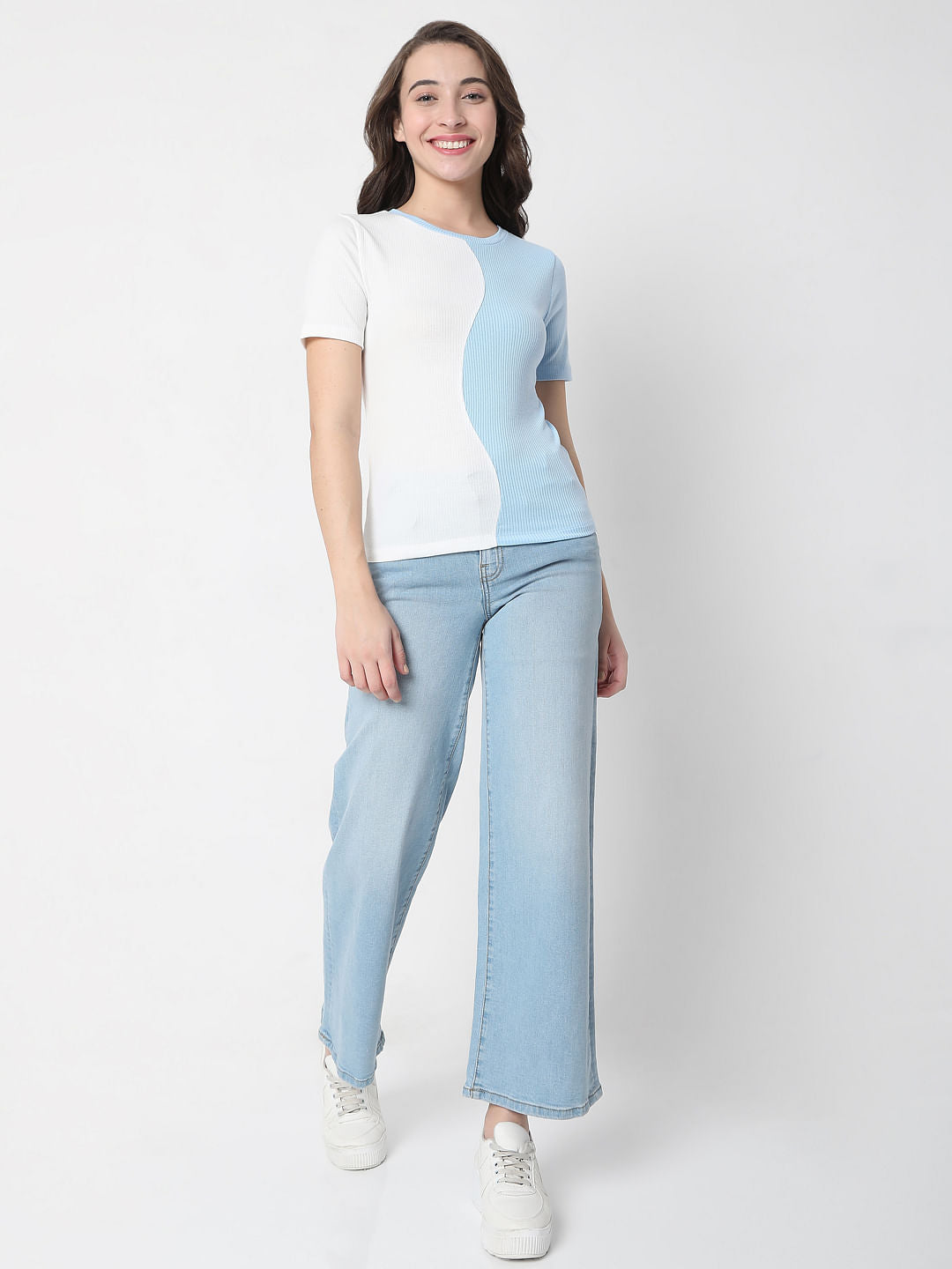 White Colourblocked Knit Top