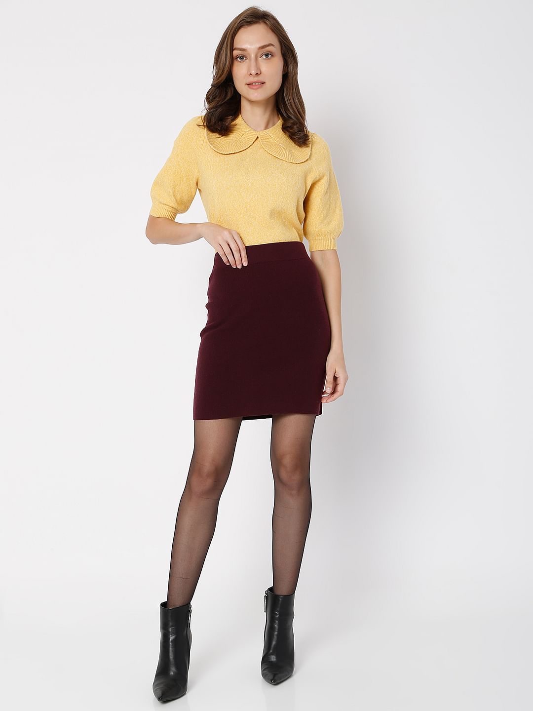 Wine High Rise Bodycon Skirt