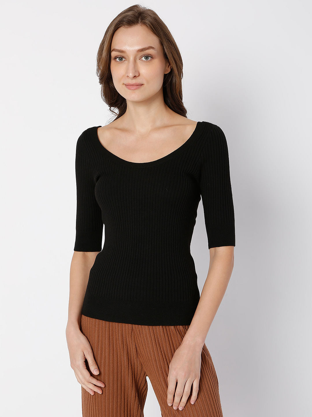 Black Ribbed Knit Top
