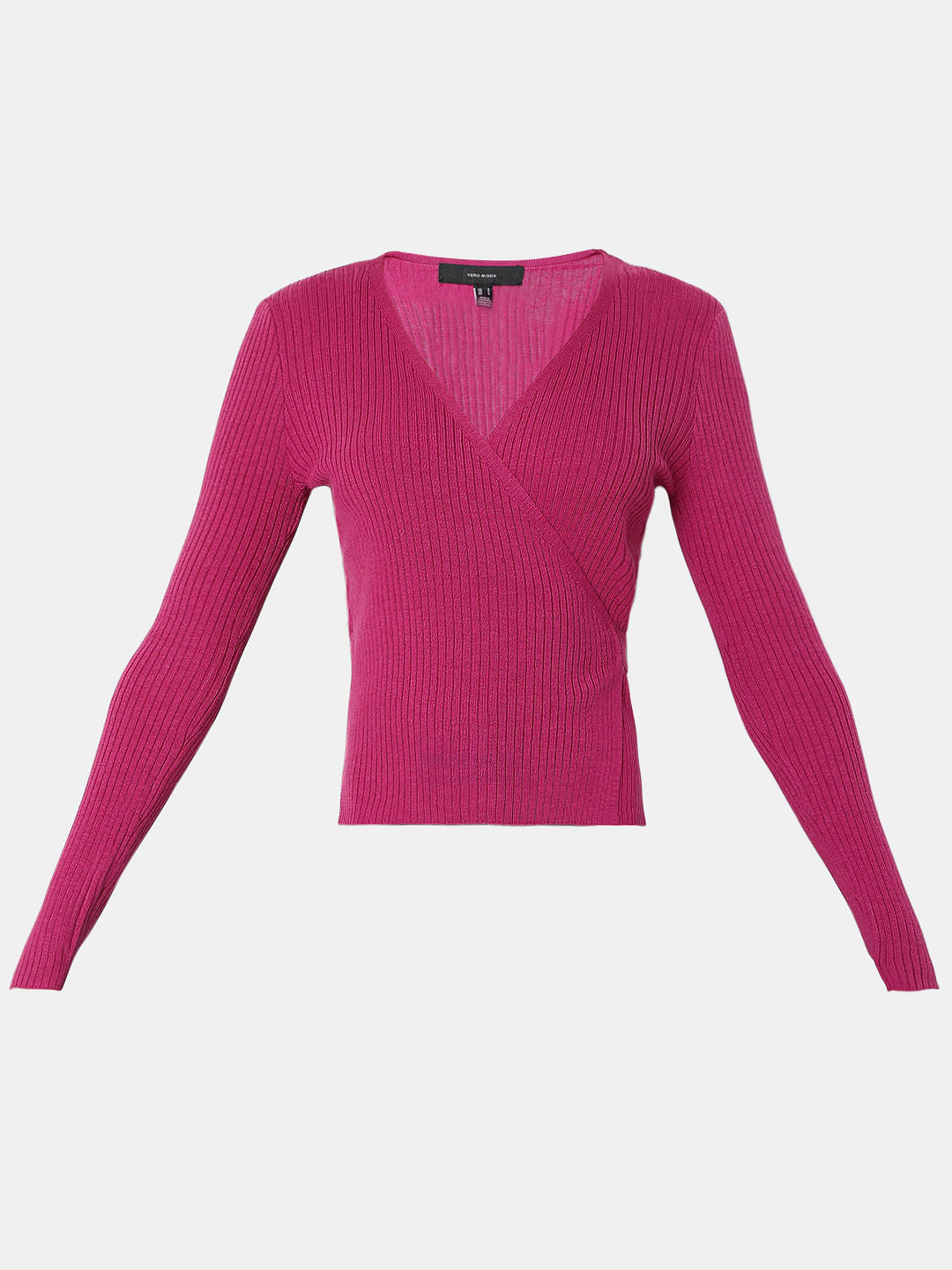 Pink Ribbed Wrap Top