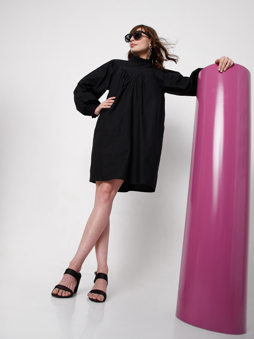 Black Schiffli Shift Dress