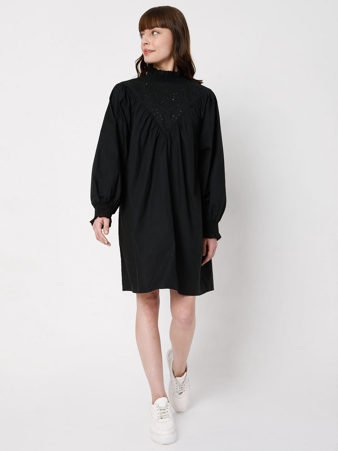 Black Schiffli Shift Dress