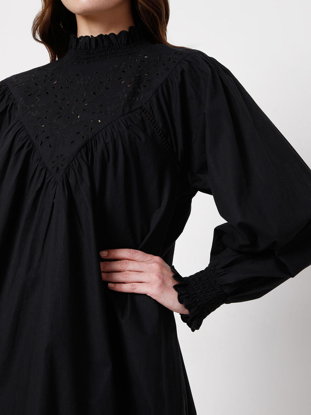 Black Schiffli Shift Dress