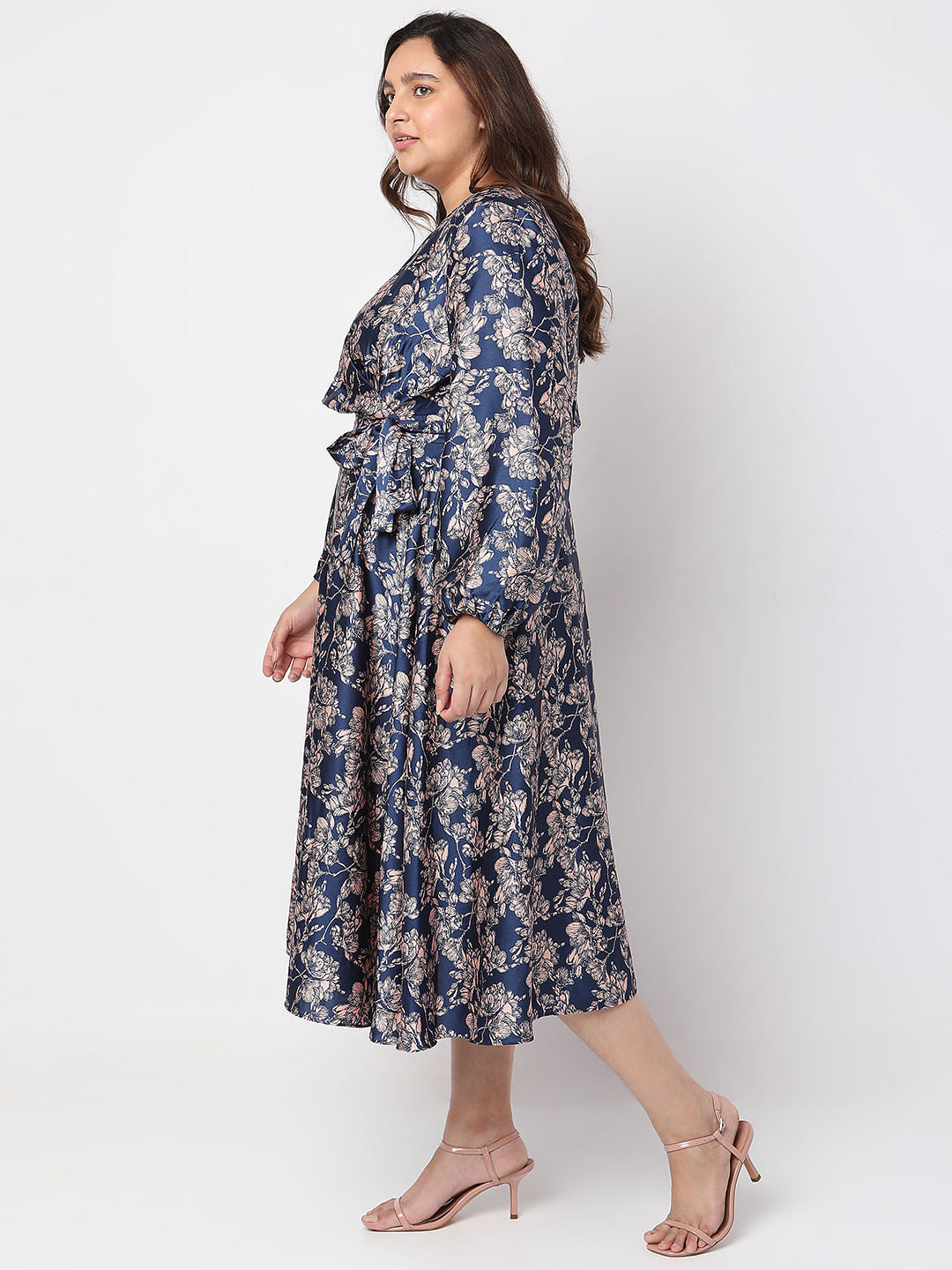 Curve Blue Floral Print Midi Dress