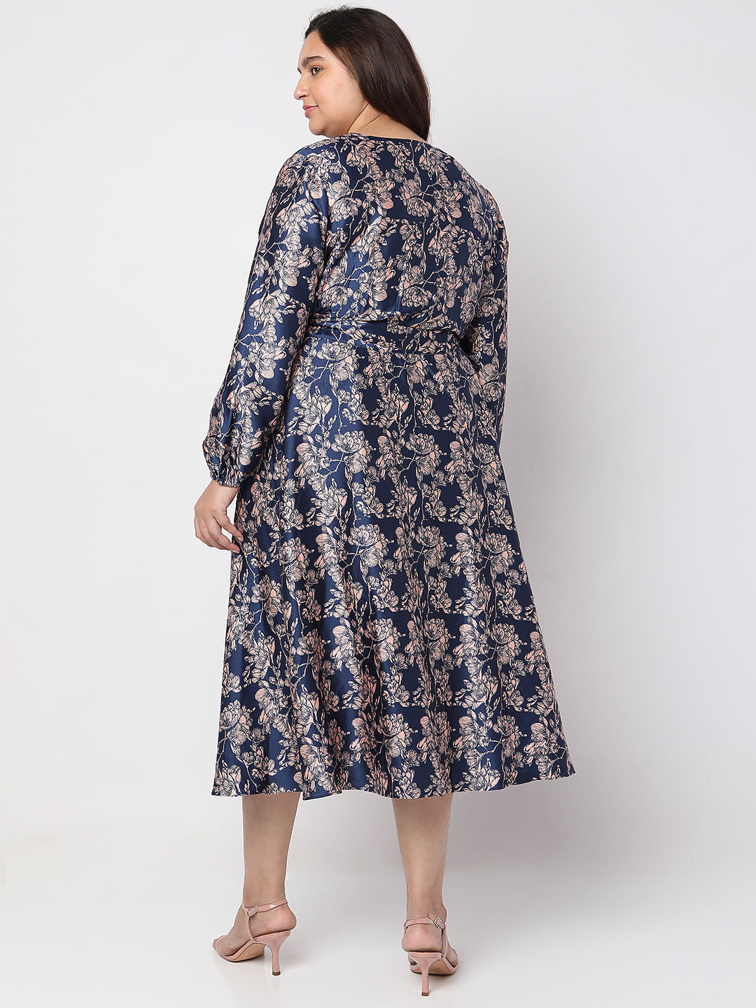 Curve Blue Floral Print Midi Dress
