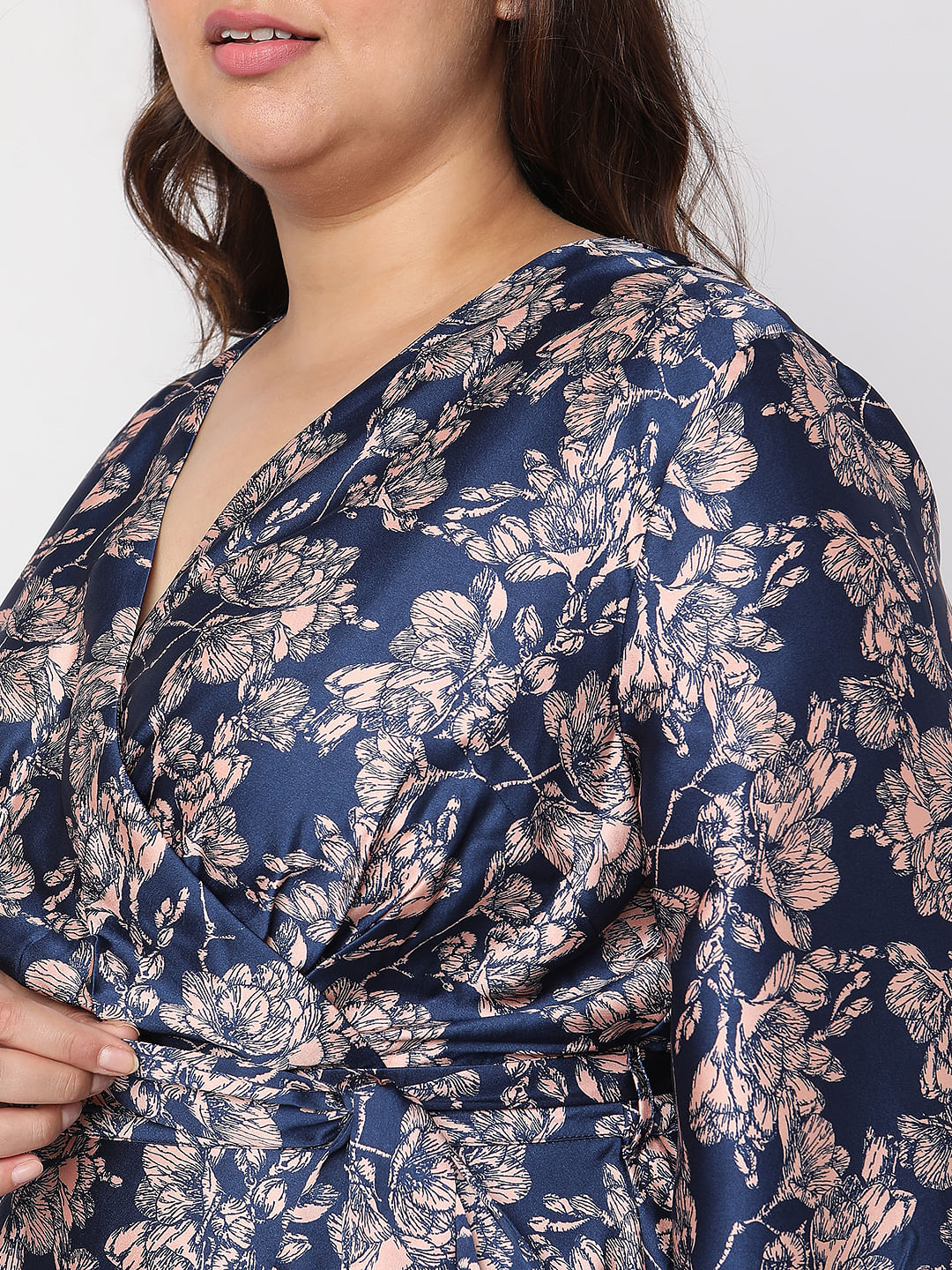 Curve Blue Floral Print Midi Dress