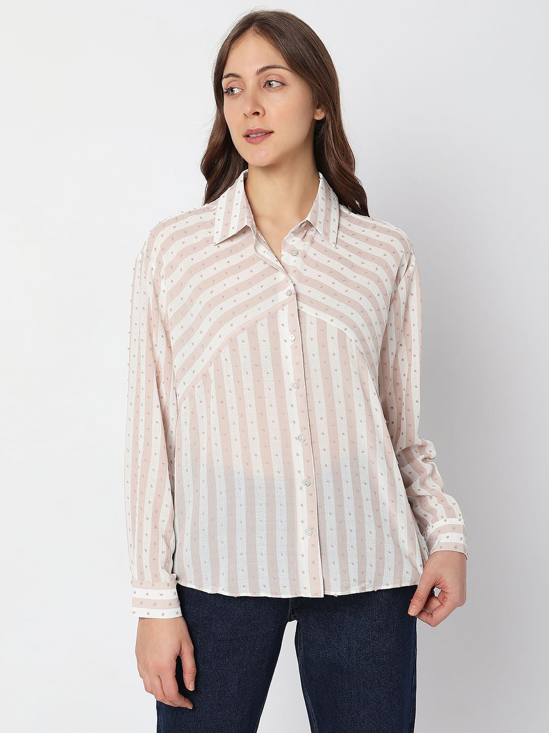 Beige Striped Printed Shirt
