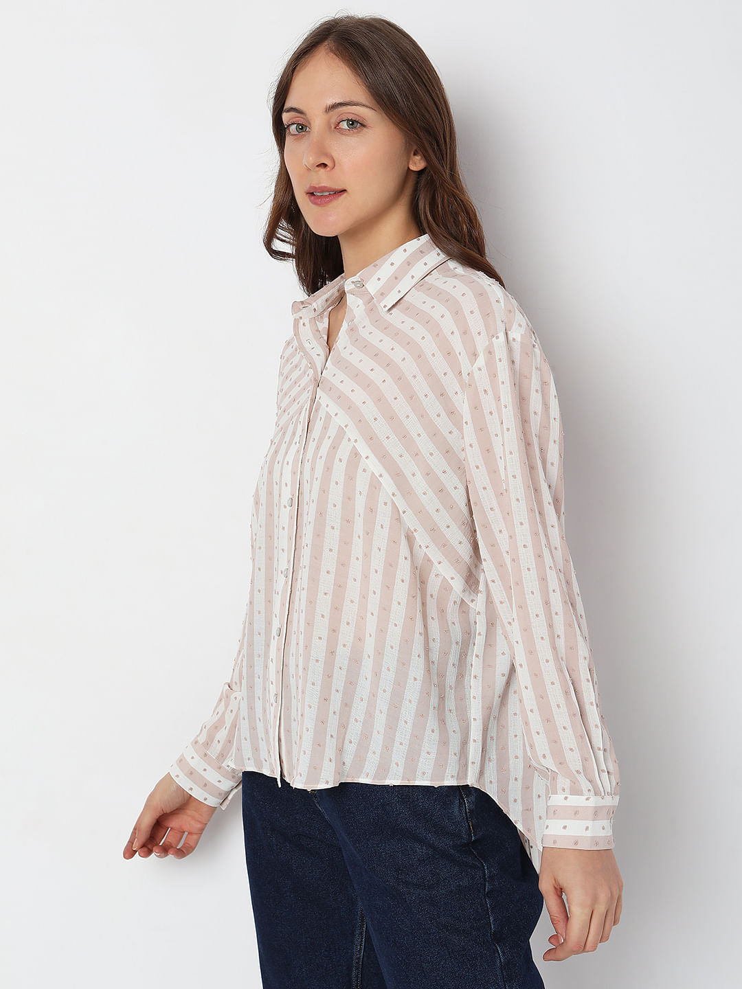 Beige Striped Printed Shirt