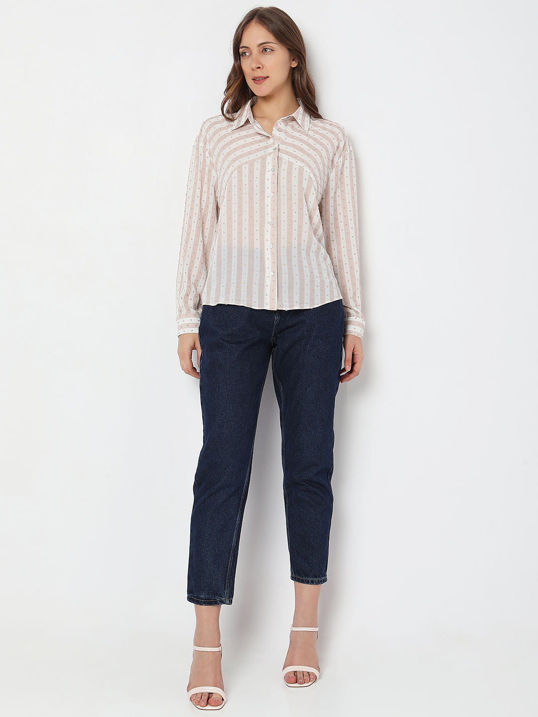 Beige Striped Printed Shirt