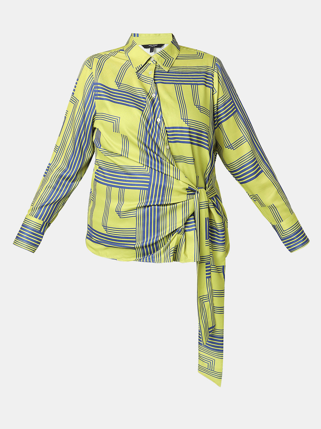 Curve Green Printed Front Knot Shirt