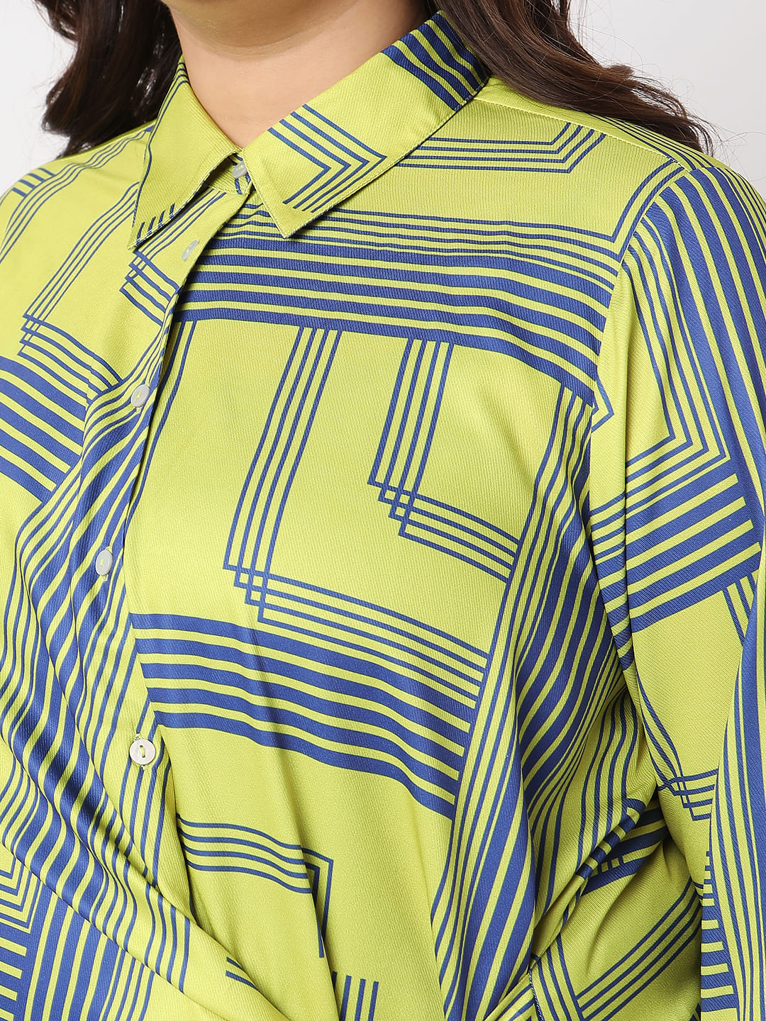 Curve Green Printed Front Knot Shirt