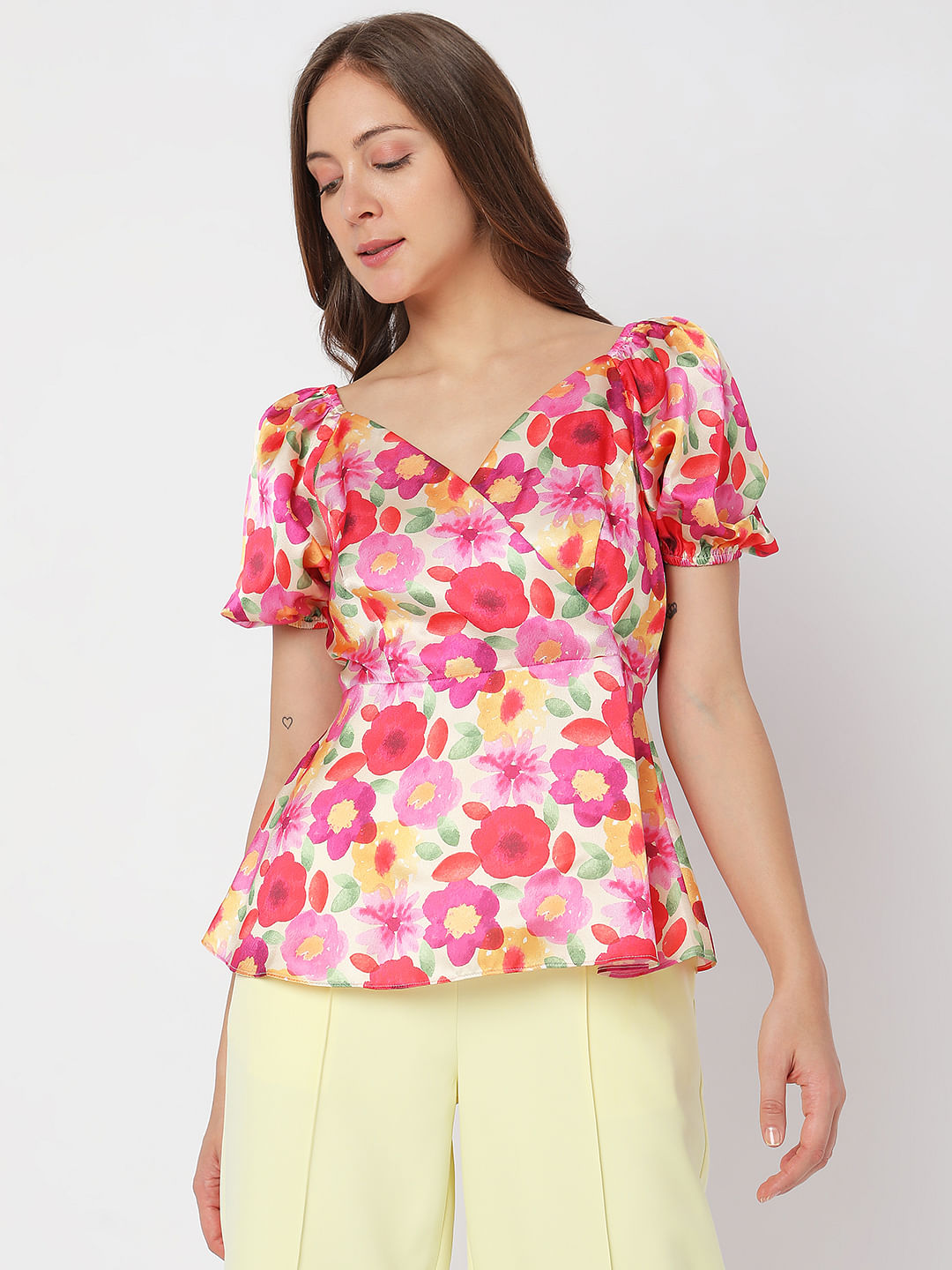 Red Floral Peplum Top