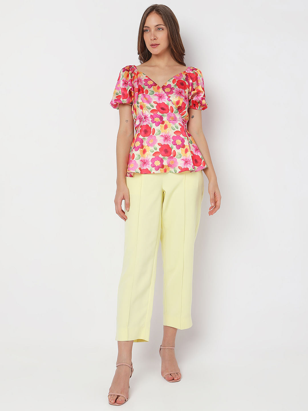 Red Floral Peplum Top