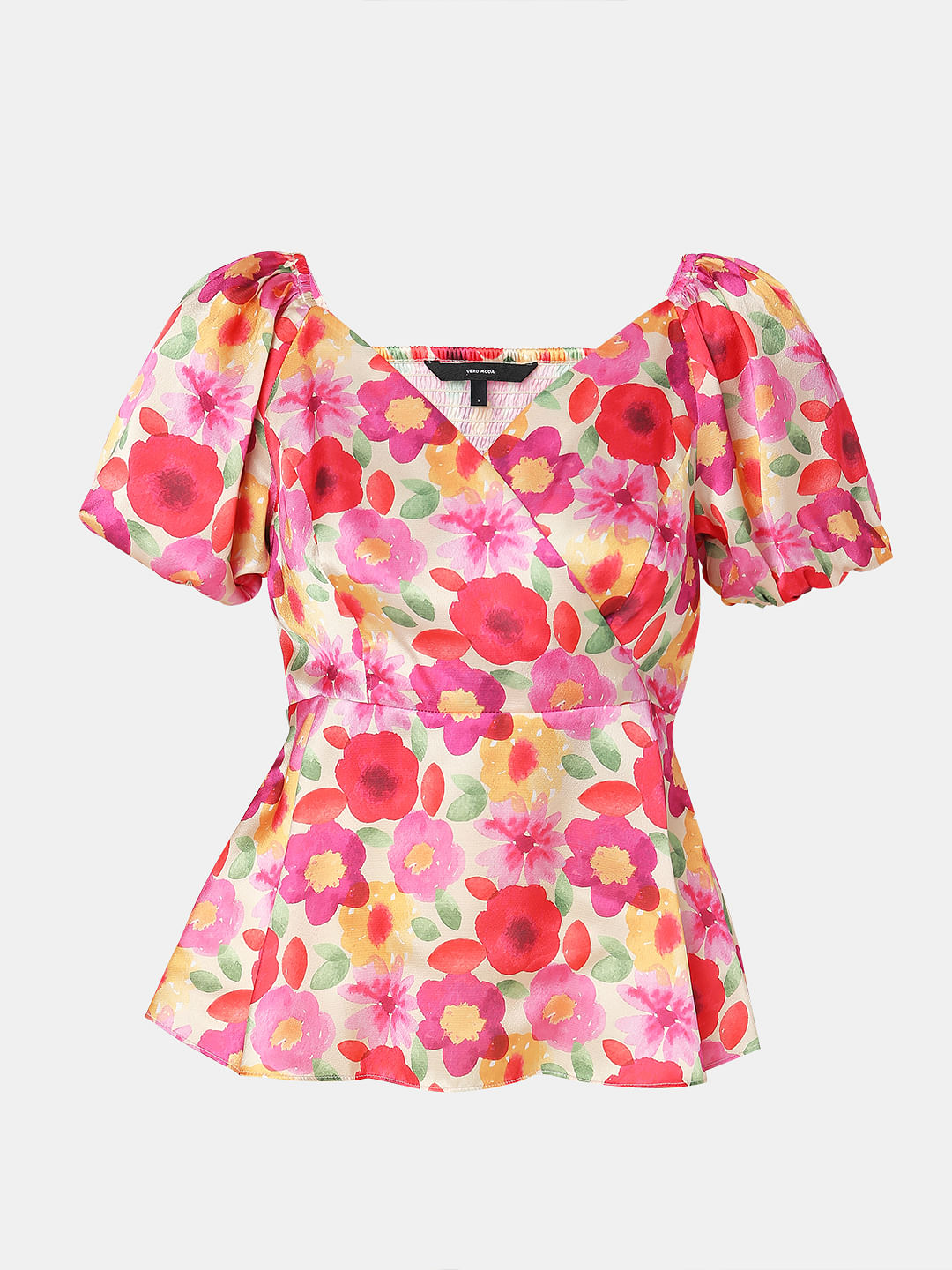 Red Floral Peplum Top