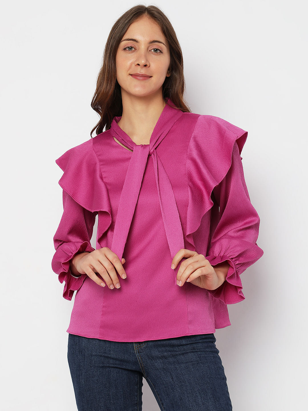 Purple Ruffle Sleeves Top