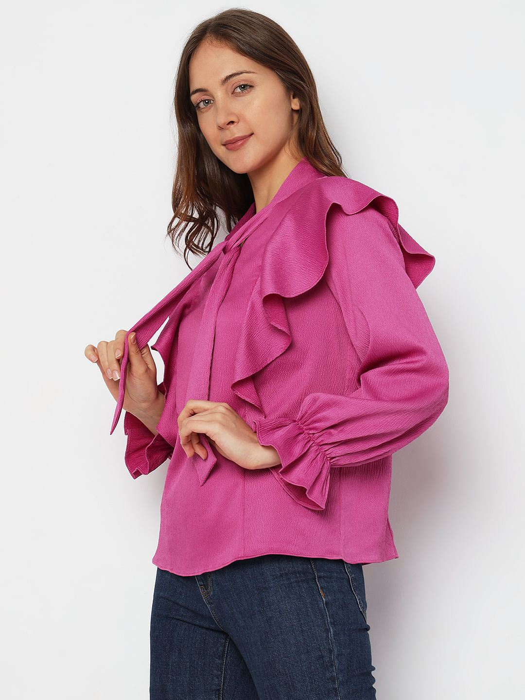 Purple Ruffle Sleeves Top