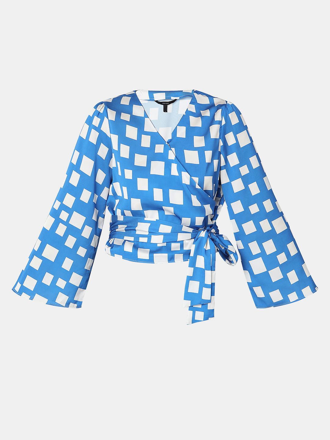 Blue Printed Wrap-Over Top