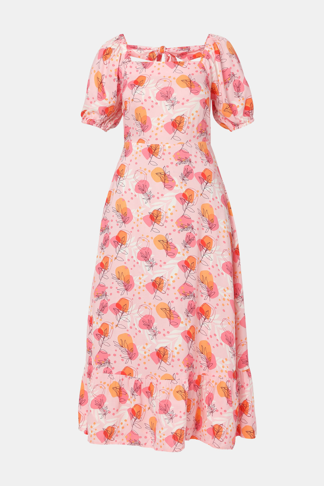 Pink Floral Tie-Up Midi Dress