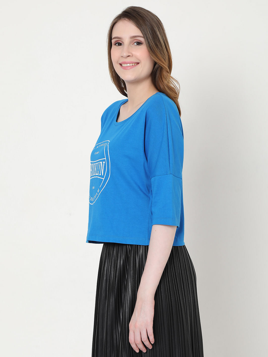 Blue Text Print T-Shirt