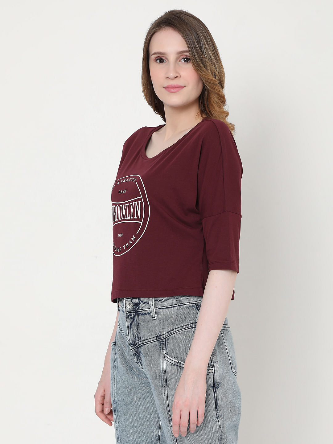 Maroon Text Print T-Shirt