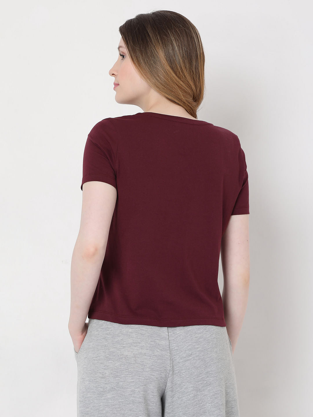 Maroon Slogan Print T-Shirt