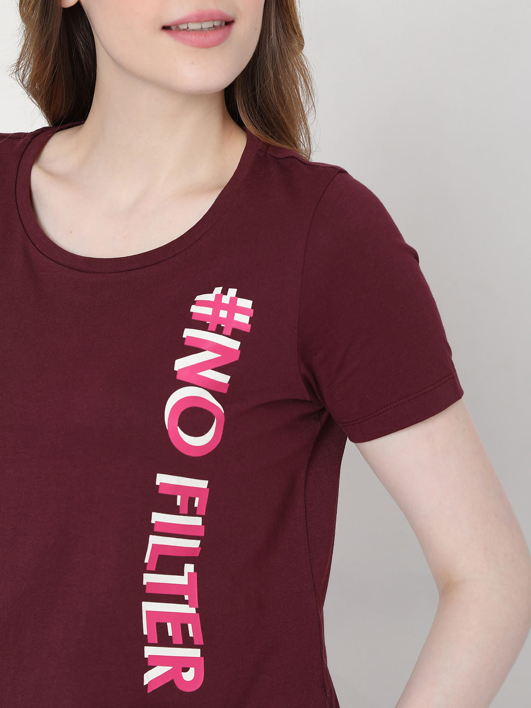 Maroon Slogan Print T-Shirt