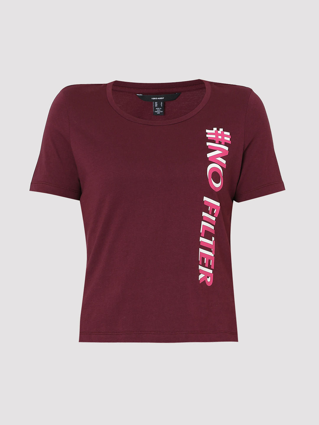 Maroon Slogan Print T-Shirt