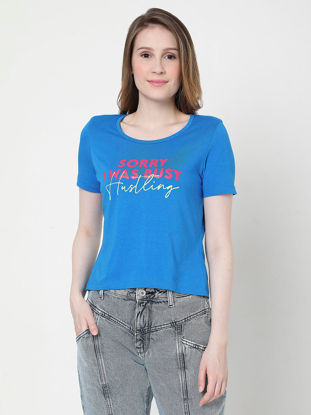 Blue Slogan Print T-Shirt