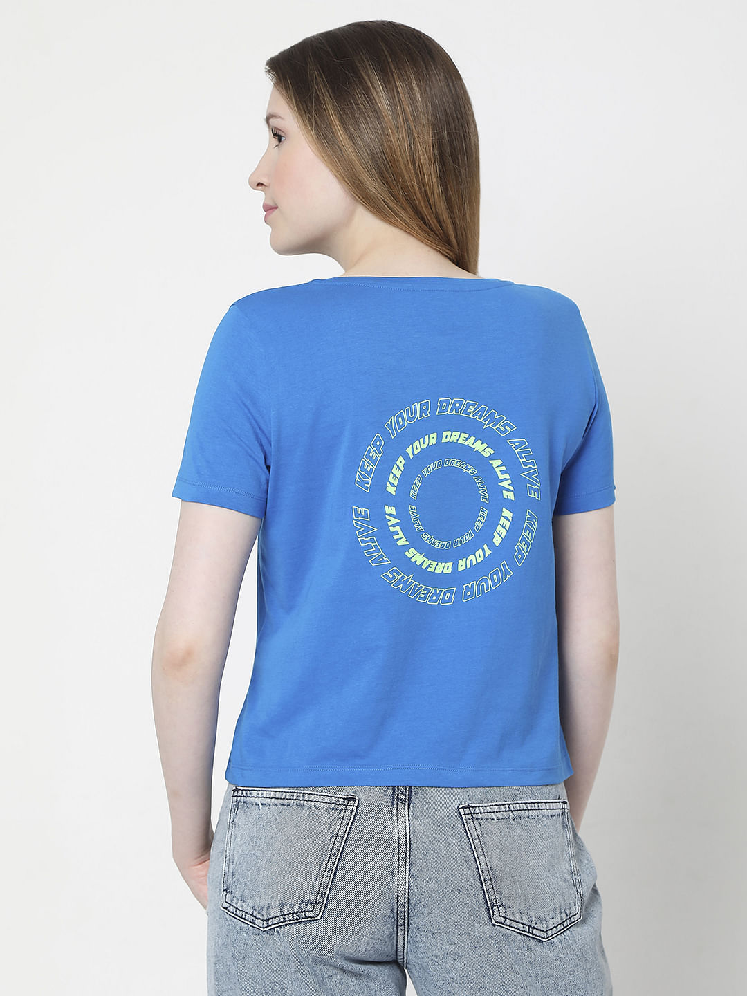 Blue Slogan Print T-Shirt