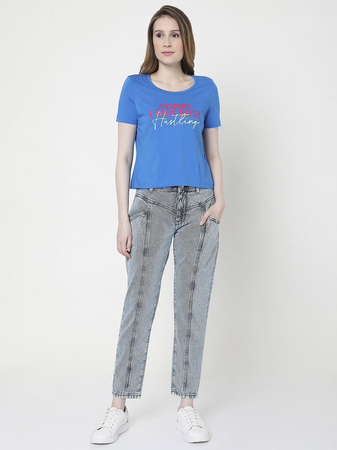 Blue Slogan Print T-Shirt