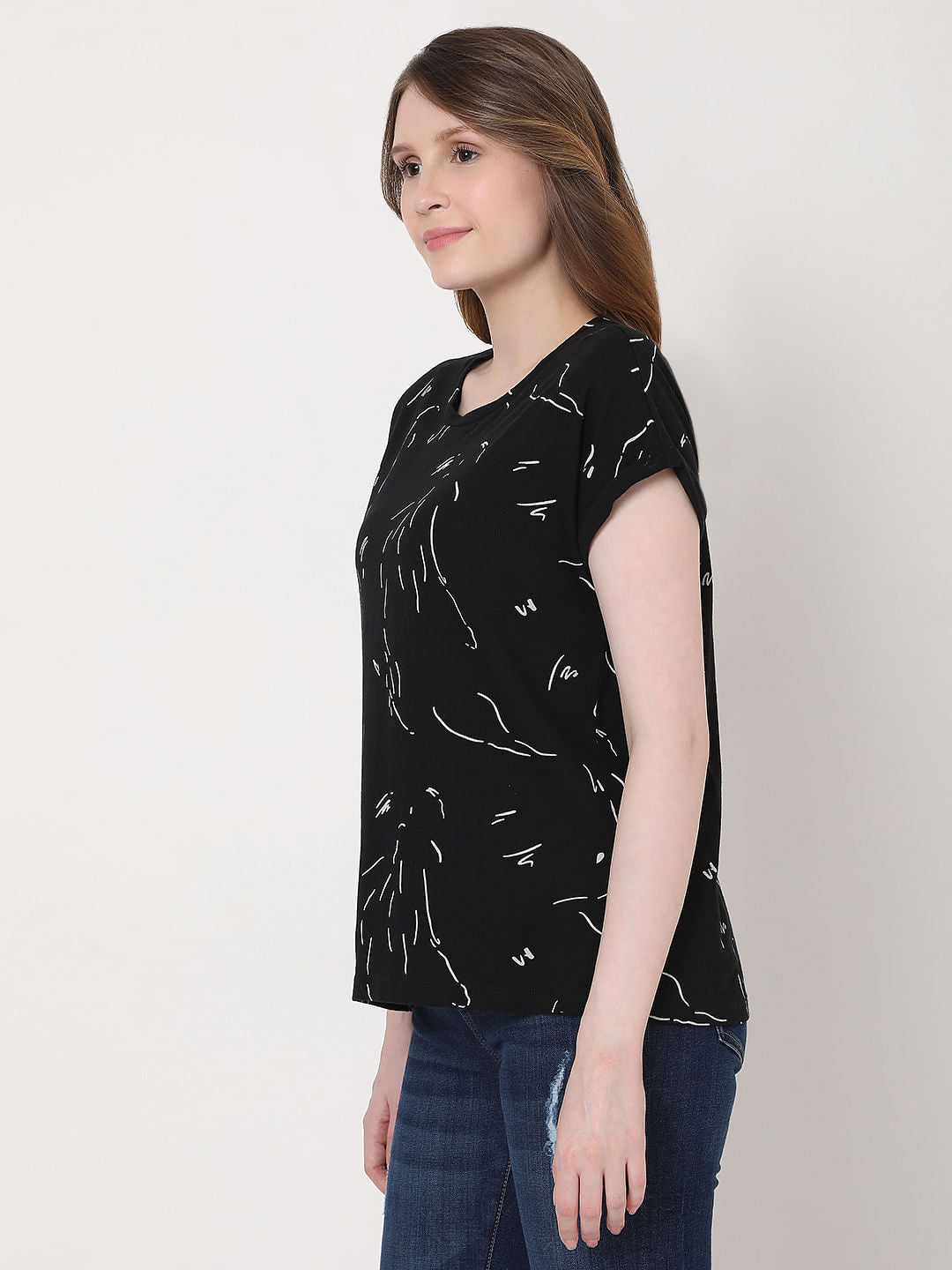 Black Abstract Print T-Shirt