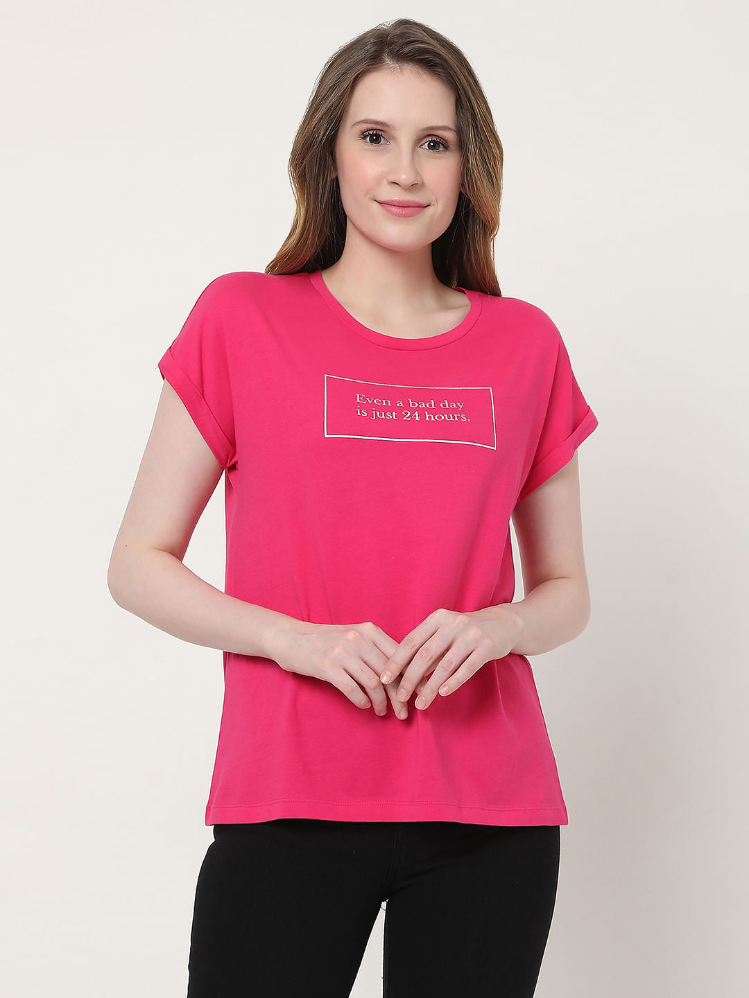 Pink Slogan Print T-Shirt