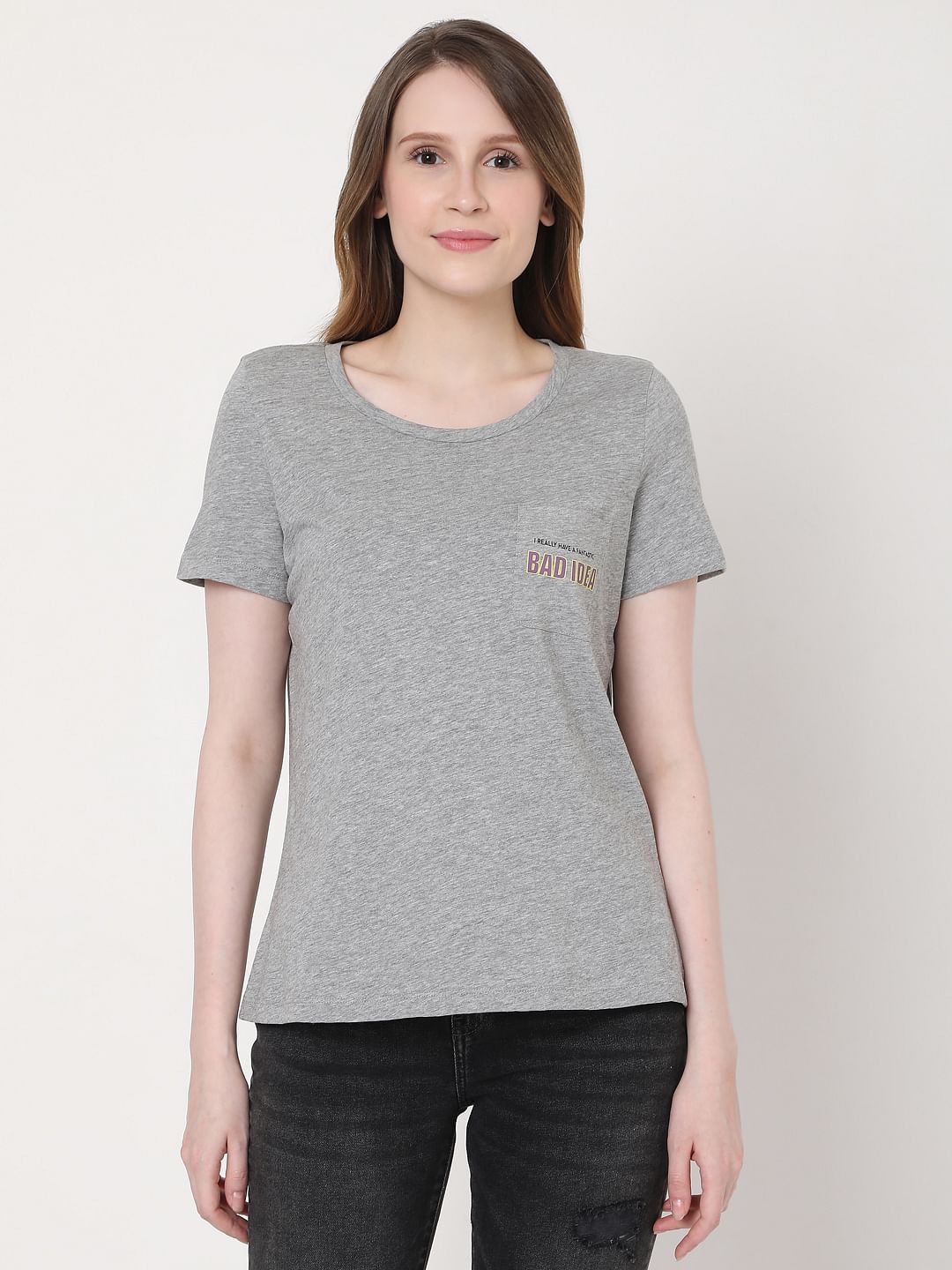 Grey Pocket Print T-Shirt